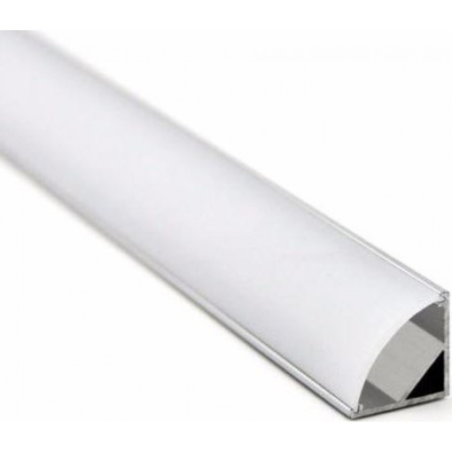Immagine di Profilo alluminio angolare da 2mt con cover opalina kit comp. staffe + tappi