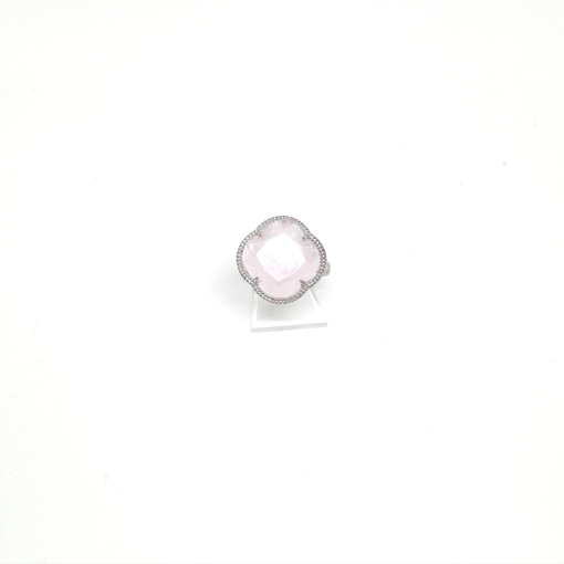 Immagine di Anello donna, elegante, argento bianco, agata rosa, zirconi bianchi, regolabile