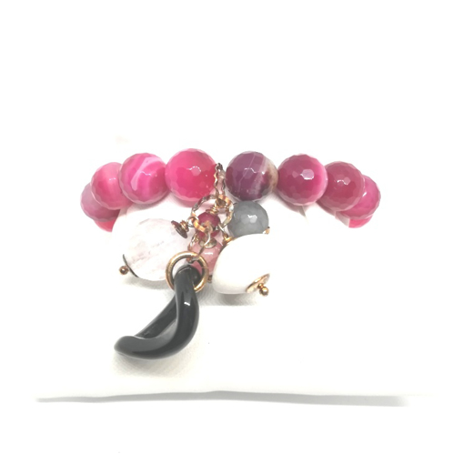 Immagine di Bracciale donna, elegante, agata fucsia naturale, dettagli in argento dorato artigianale