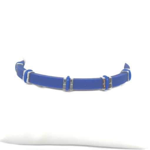 Immagine di Bracciale uomo, acciaio, caucciù, blu cm. 21