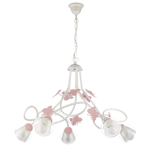 Immagine di Lampadario butterfly bianco/rosa 5 luci