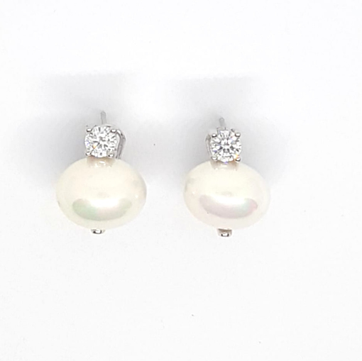 Immagine di Orecchini donna, chiusura monachella, perle naturali, zirconi bianchi, argento bianco