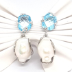 Immagine di Orecchini donna, perle e acqua marina, argento bianco, perle scaramazze naturali, eleganti e raffinati