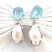 Immagine di Orecchini donna, perle e acqua marina, argento bianco, perle scaramazze naturali, eleganti e raffinati