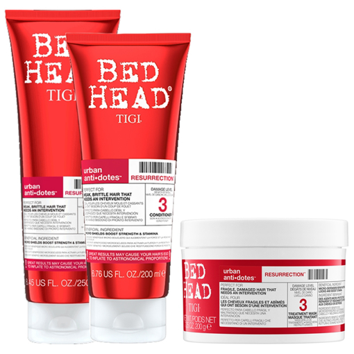 Immagine di Tigi kit bed head resurrection shampoo 250ml + balsamo 200ml + mask 200ml - colore: