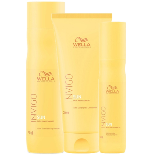 Immagine di Wella kit invigo sun shampoo 250ml + conditioner 200ml + spray protezione uv 150ml - colore: