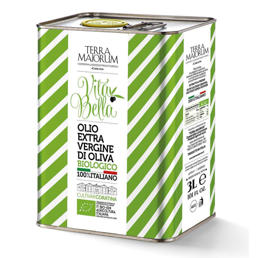 Immagine di Olio extra vergine di oliva biologico  vita bella lattina da 3lt
