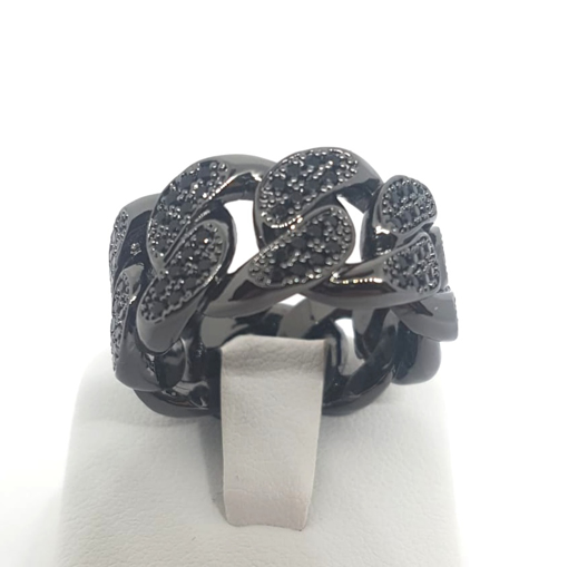 Immagine di Anello grumetta rigido in argento e zirconi neri