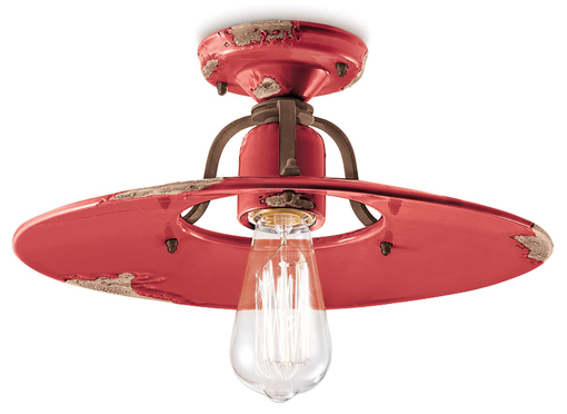 Immagine di Country plafoniera d.40  ceiling lamp d.40vintage rosso  vintage red - 1 x max 77w e27 - ip20