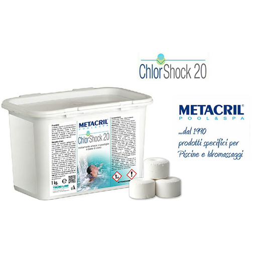 Immagine di Clor shock 20 - trattamento shock a base di cloro in pastiglie metacril 1kg 40501001