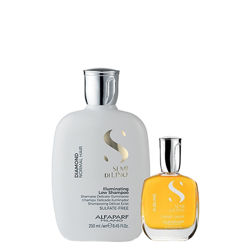 Immagine di Shampoo 250ml + cristalli 30ml, Alfaparf kit, semi di lino illuminating low