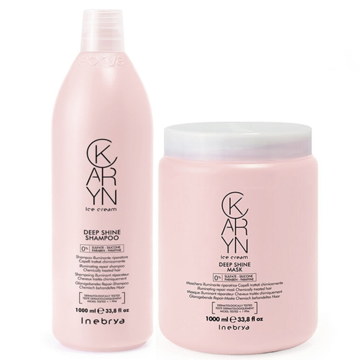 Immagine di Inebrya kit karyn ice cream deep shine shampoo 1000ml + mask 1000ml - colore: