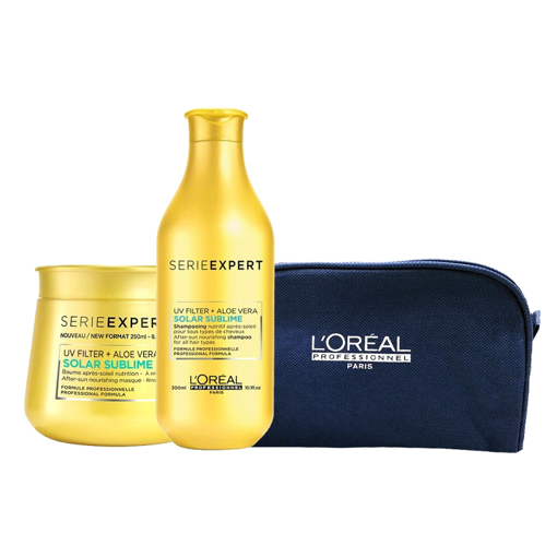 Immagine di L'oreal expert kit solar sublime shampoo 300ml + masque 250ml + pochette omaggio - colore: