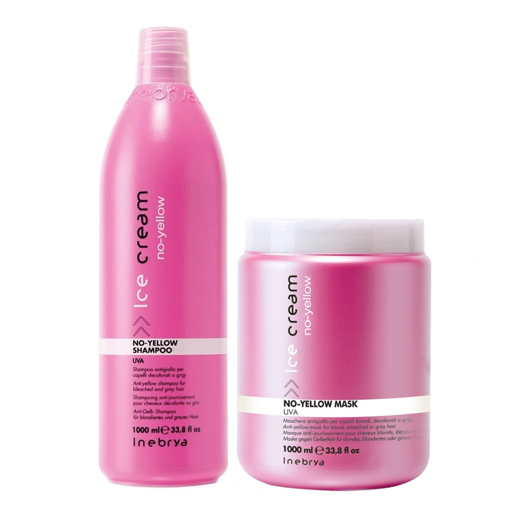 Immagine di Inebrya kit ice cream no-yellow shampoo 1000ml + mask 1000ml - colore: