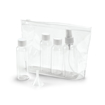 Immagine di Beauty case ermetico con 3 flaconcini, 1 vaporizzatore, 1 imbuto, in PVC per cosmetici trasparente