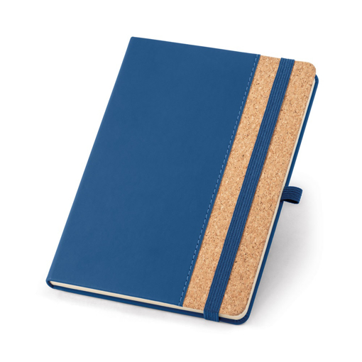 Immagine di Tordo block note A5 con copertina rigida in sughero e PU, 192 pagine semplici color avorio, elastico e supporto per penna a sfera (non inclusa) Blu