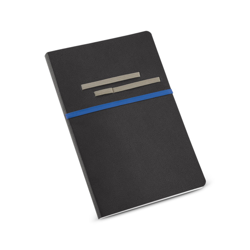 Immagine di Roots block note A5 in similpelle, 192 pagine lisce, custodia e particolari blu royal, supporto per penna