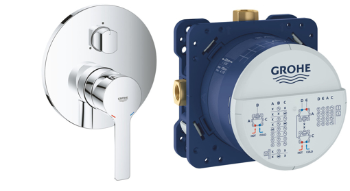 Immagine di Ricambio corpo incasso rapido smartbox grohe 35604000  + parte esterna doccia con deviatore a 3 vie lineare cromo 24095001